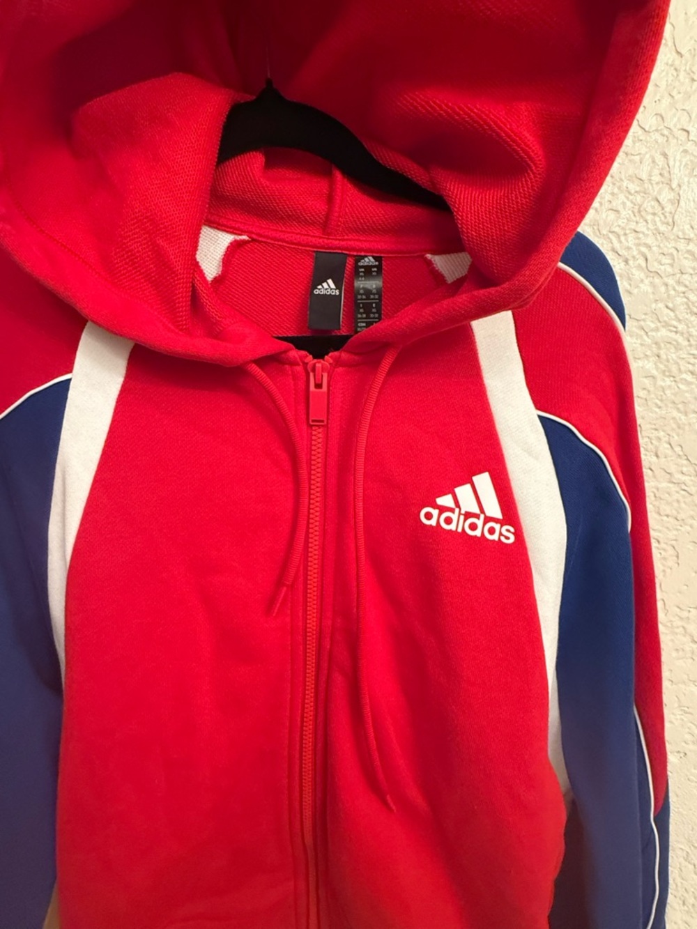 Adidas Athletics Color Block Hoodie Zip Jacket Red-White & Blue Panel FS2455 XS
